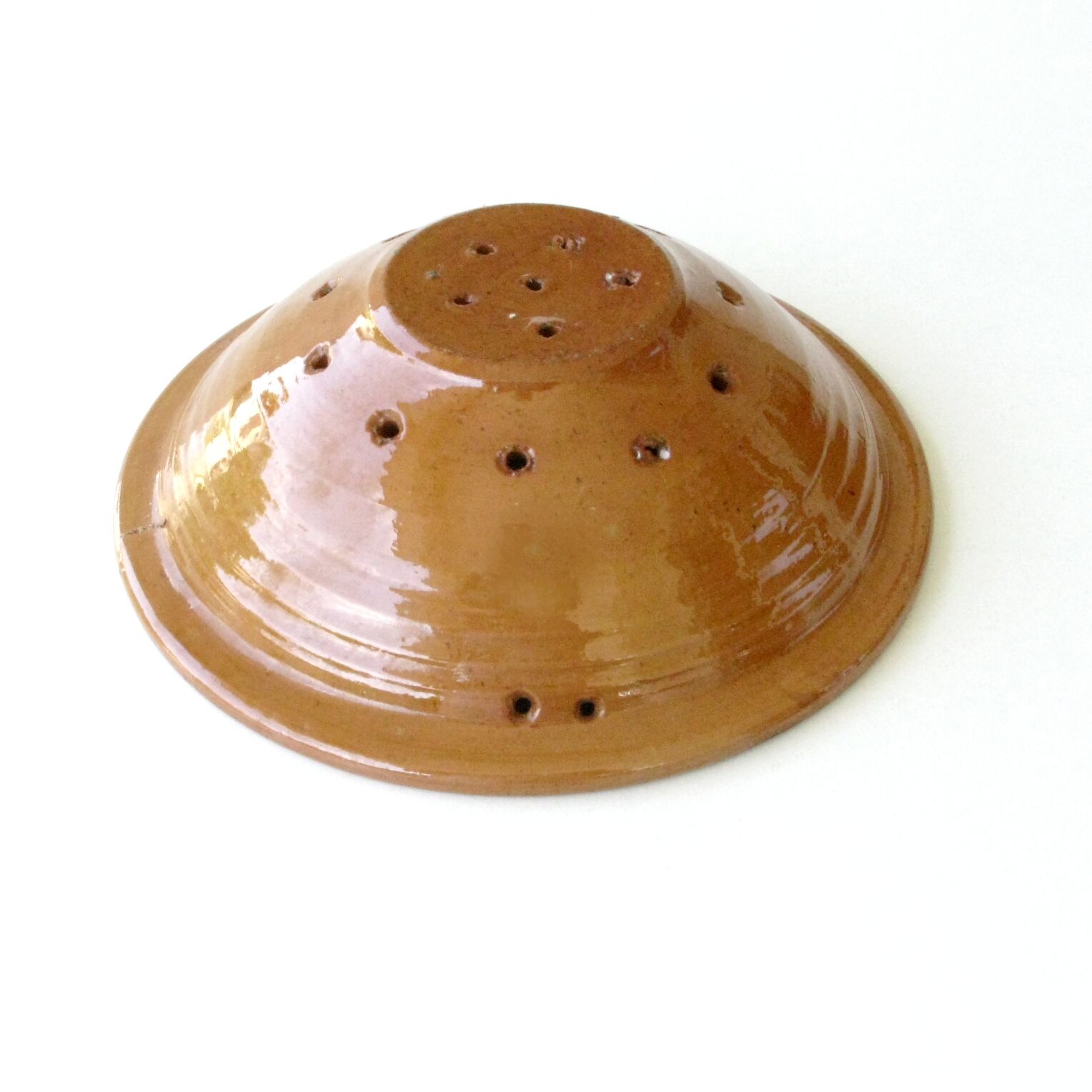 Old drainer dish faisselle in earthenware Varnishing brown