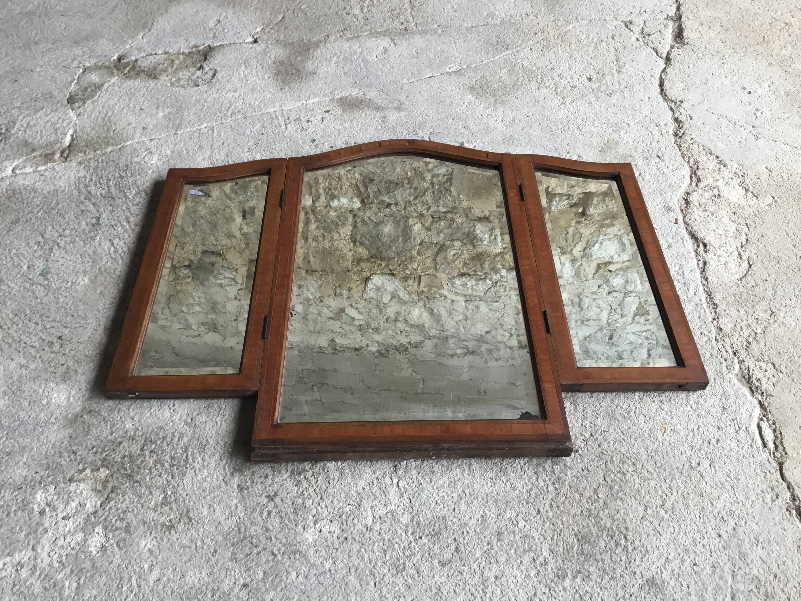 Art-deco wall triptych mirror - marquetry - early 20th century