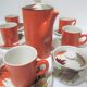 Coffee set earthenware ochre brown earth of sienna Oven King Italy vintage