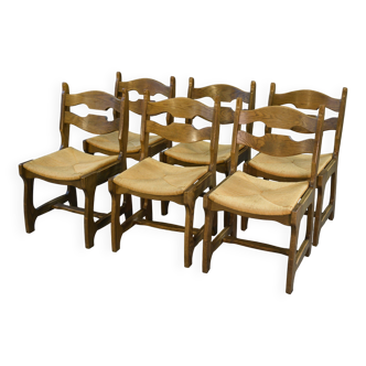 Ensemble de 6 chaises en chêne massif Guillerme et Chambron 1950s