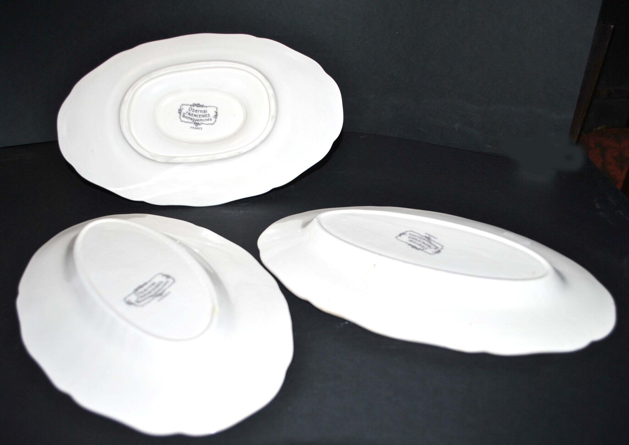 Set of 2 raviers and 1 Obernai saucière in earthenware of Sarreguemines - Décor of Loux