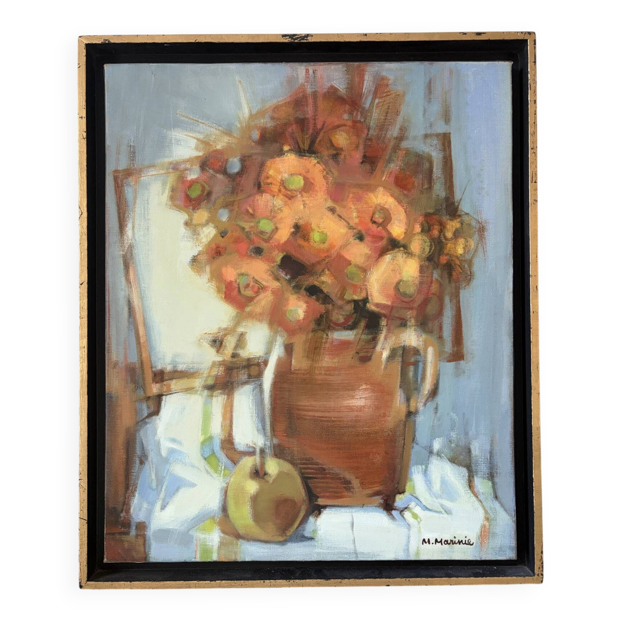 Bouquet to the Loire, oil on canvas signed Marinie 1984