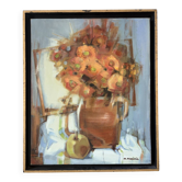 Bouquet à la Loire, huile sur toile signé Marinie 1984