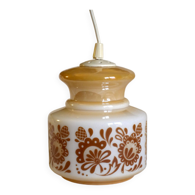 Suspension en opaline à décors floraux, années 70
