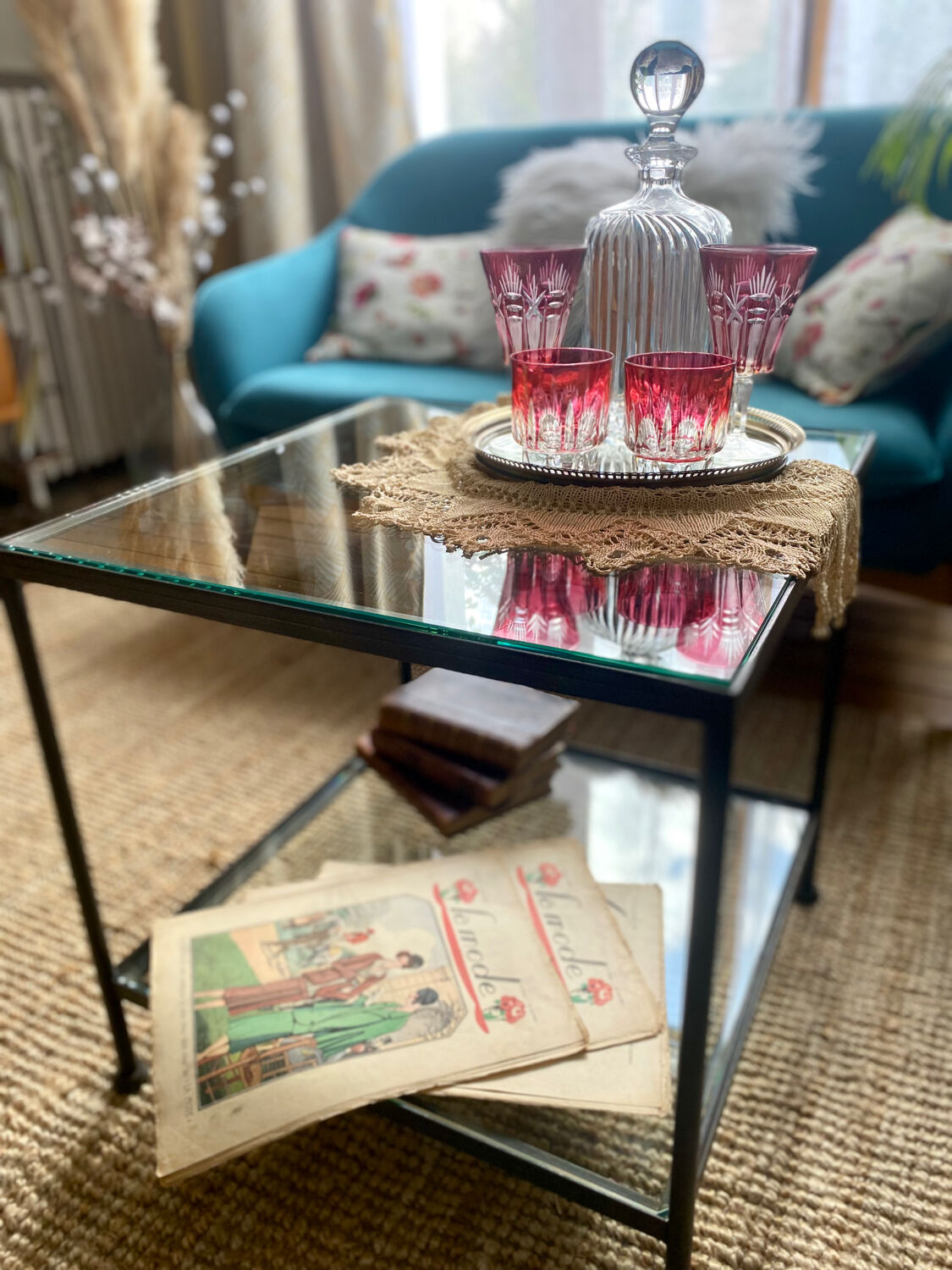 Glass and wrought iron coffee table design