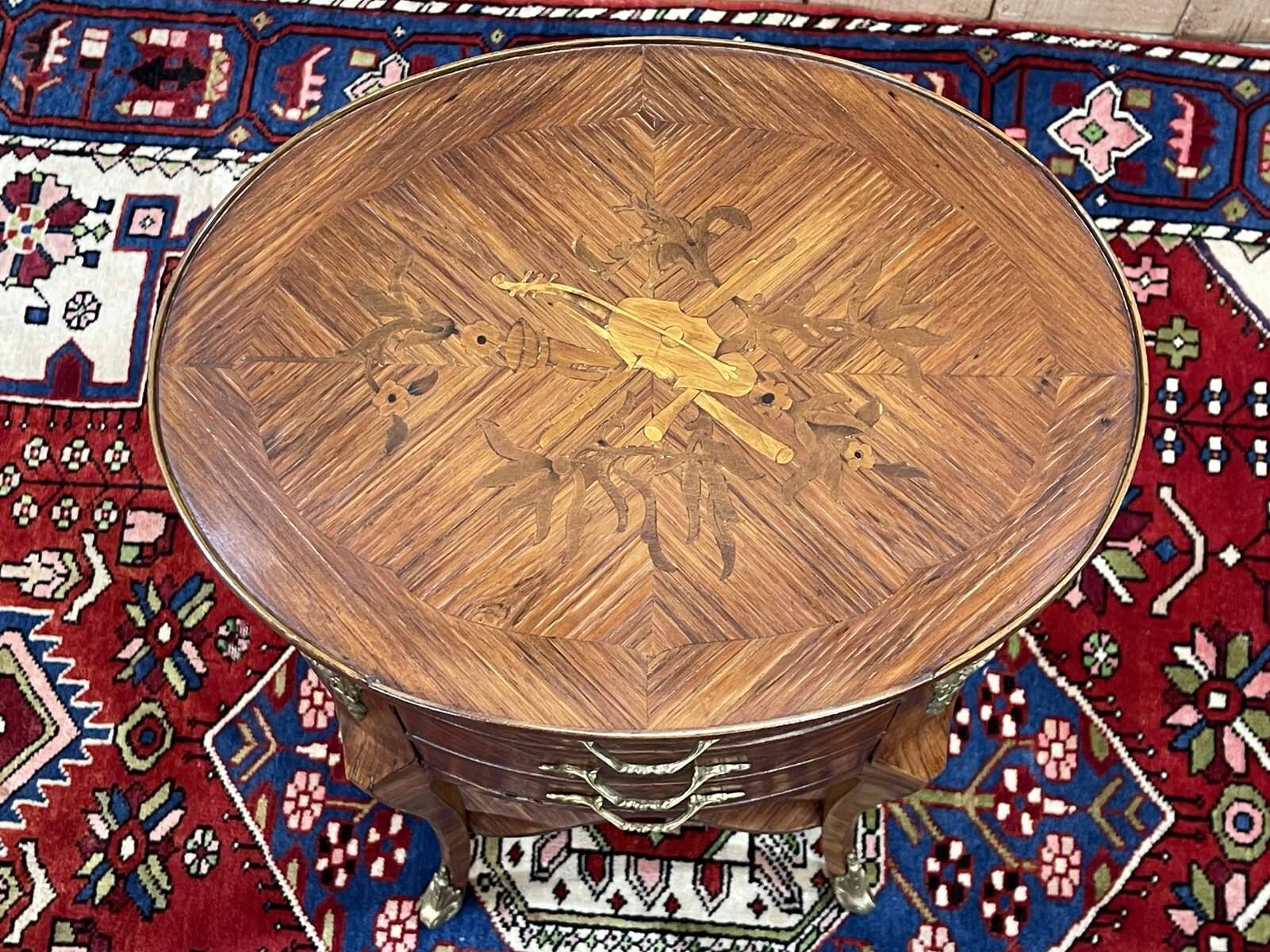 3-drawer side table in rosewood and oak, 1970s Louis XV style work