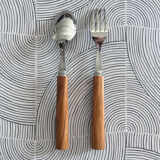 Pair of stainless steel and olive wood cutlery