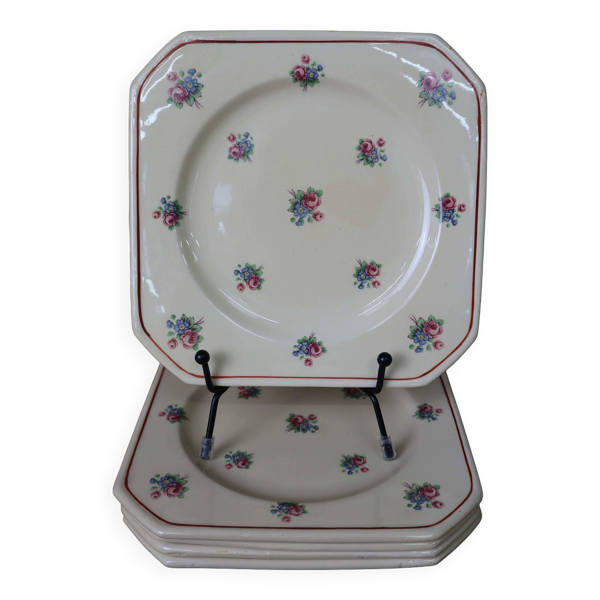 5 assiettes à dessert carrée à décor de petites fleurs Moulin des Loups