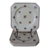 5 square dessert plates decorated with small flowers Moulin des Loups