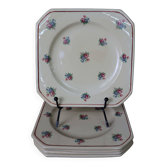 5 assiettes à dessert carrée à décor de petites fleurs Moulin des Loups