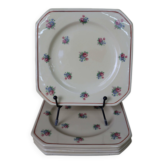5 square dessert plates decorated with small flowers Moulin des Loups