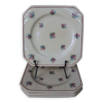 5 assiettes à dessert carrée à décor de petites fleurs Moulin des Loups