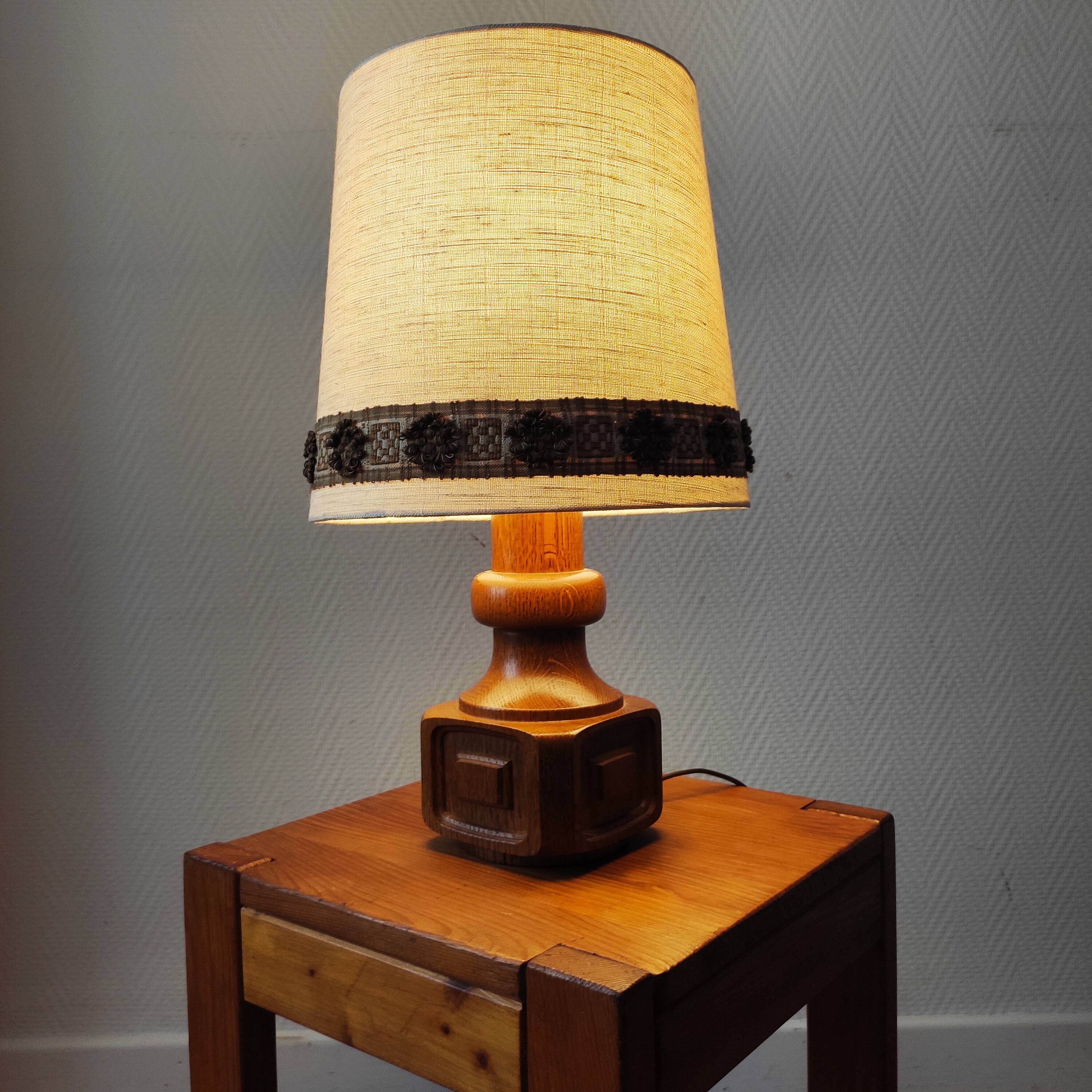 Vintage 70s oak living room lamp