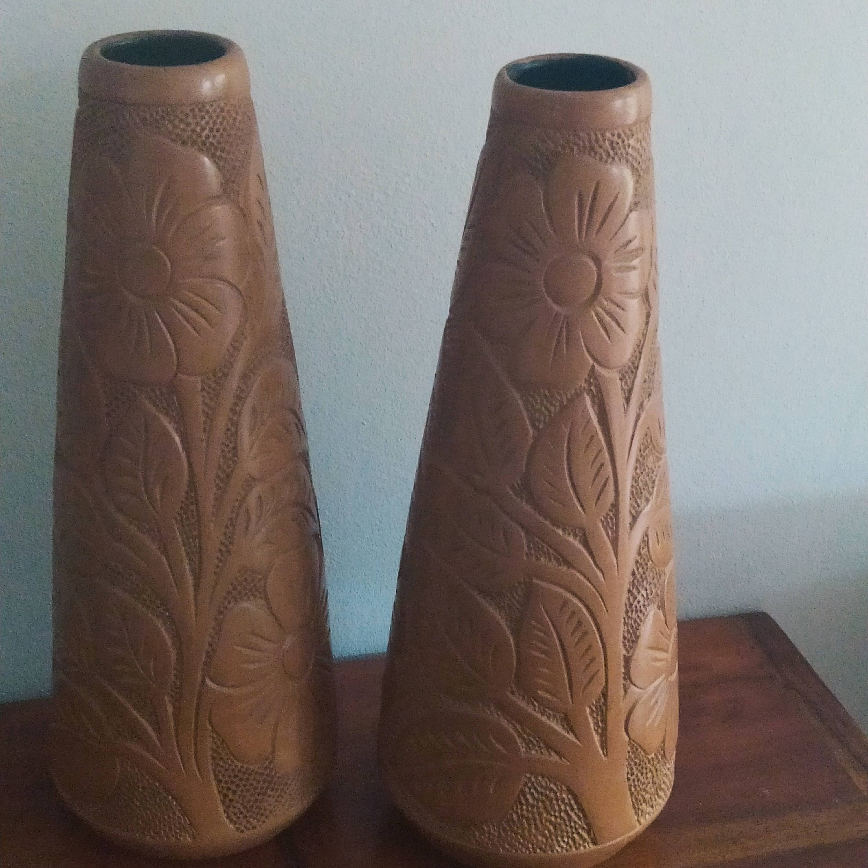 pair of engraved terracotta vases 1969