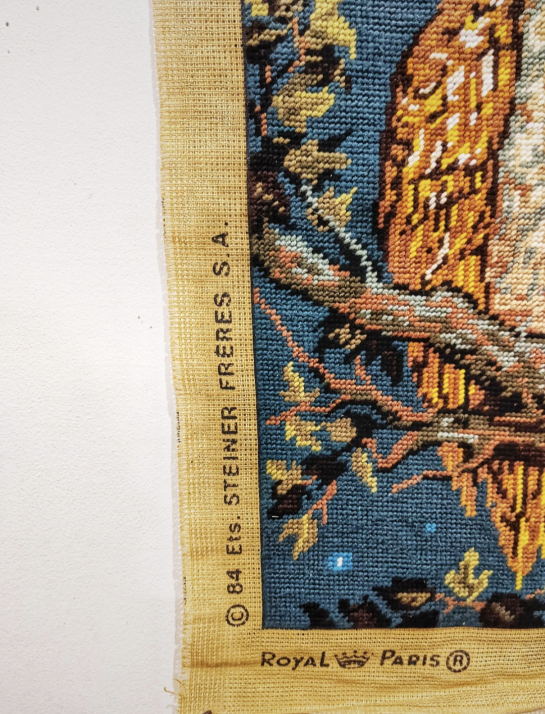 Vintage tapestry "The watchman" with cross stitch. In perfect condition.