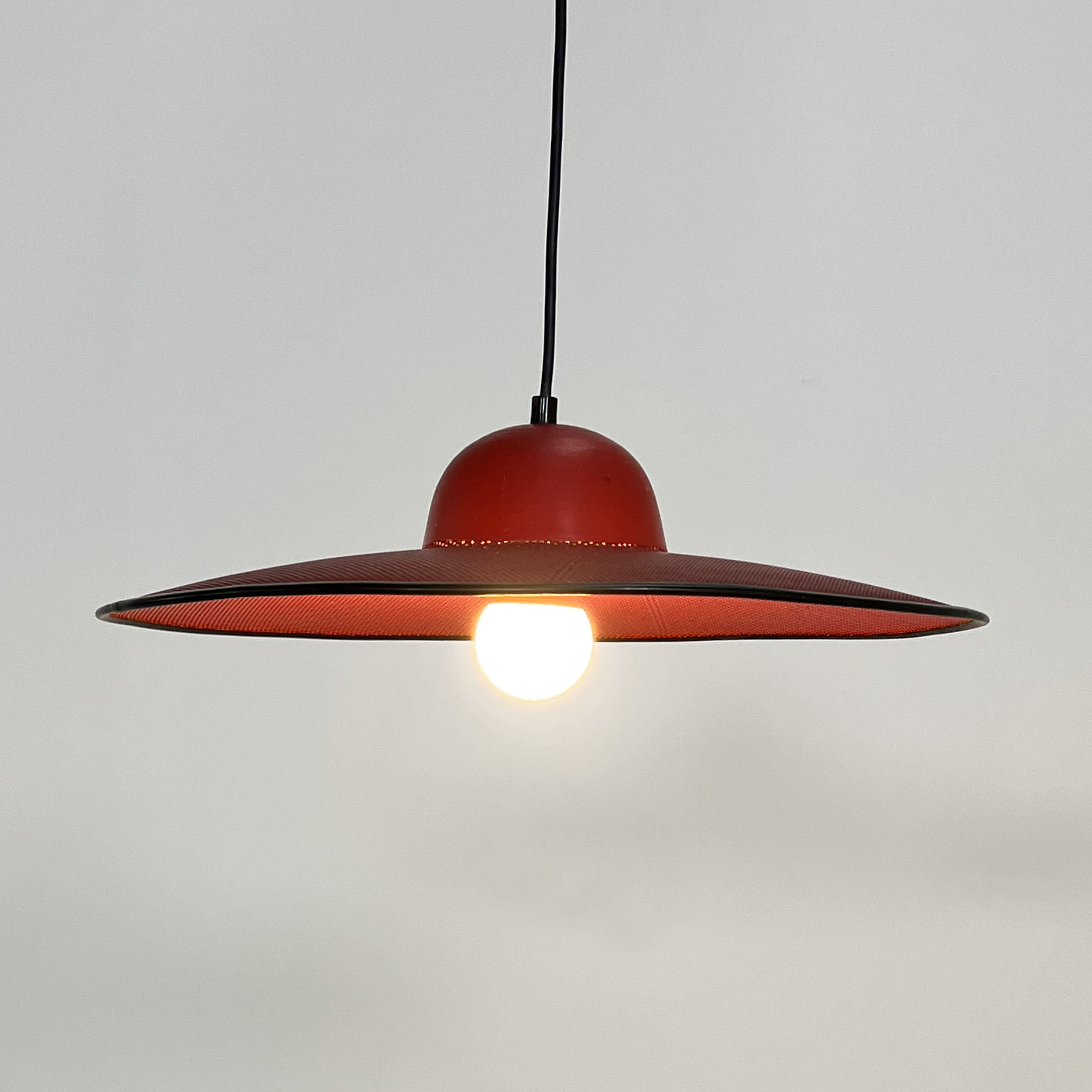 Red suspension lamp in perforated metal, 1970