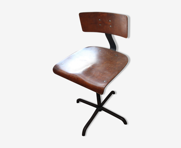 Chaise design d'atelier des années 50 en bois et metal noir