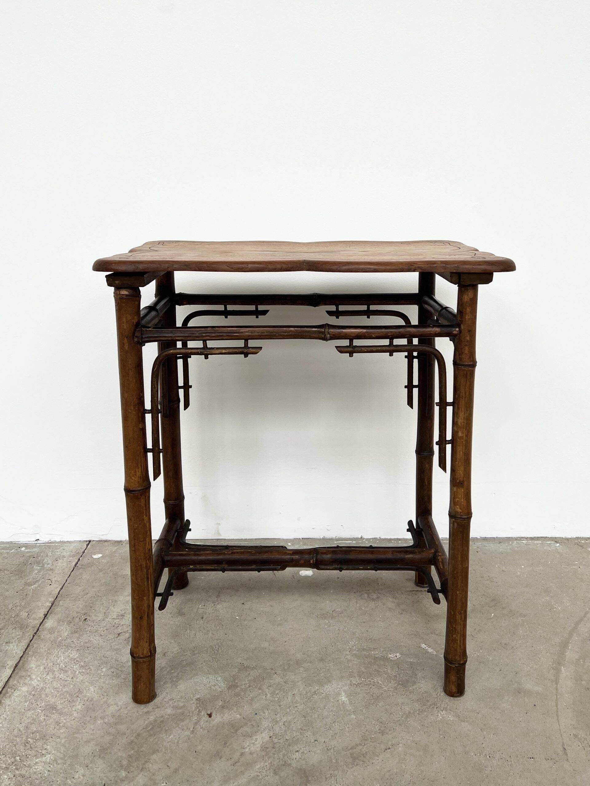 Table d'Appoint Bambou & Bois –Art Nouveau Fin XIXe