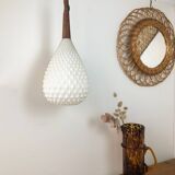 Scandinavian teak and opaline hanging lamp
