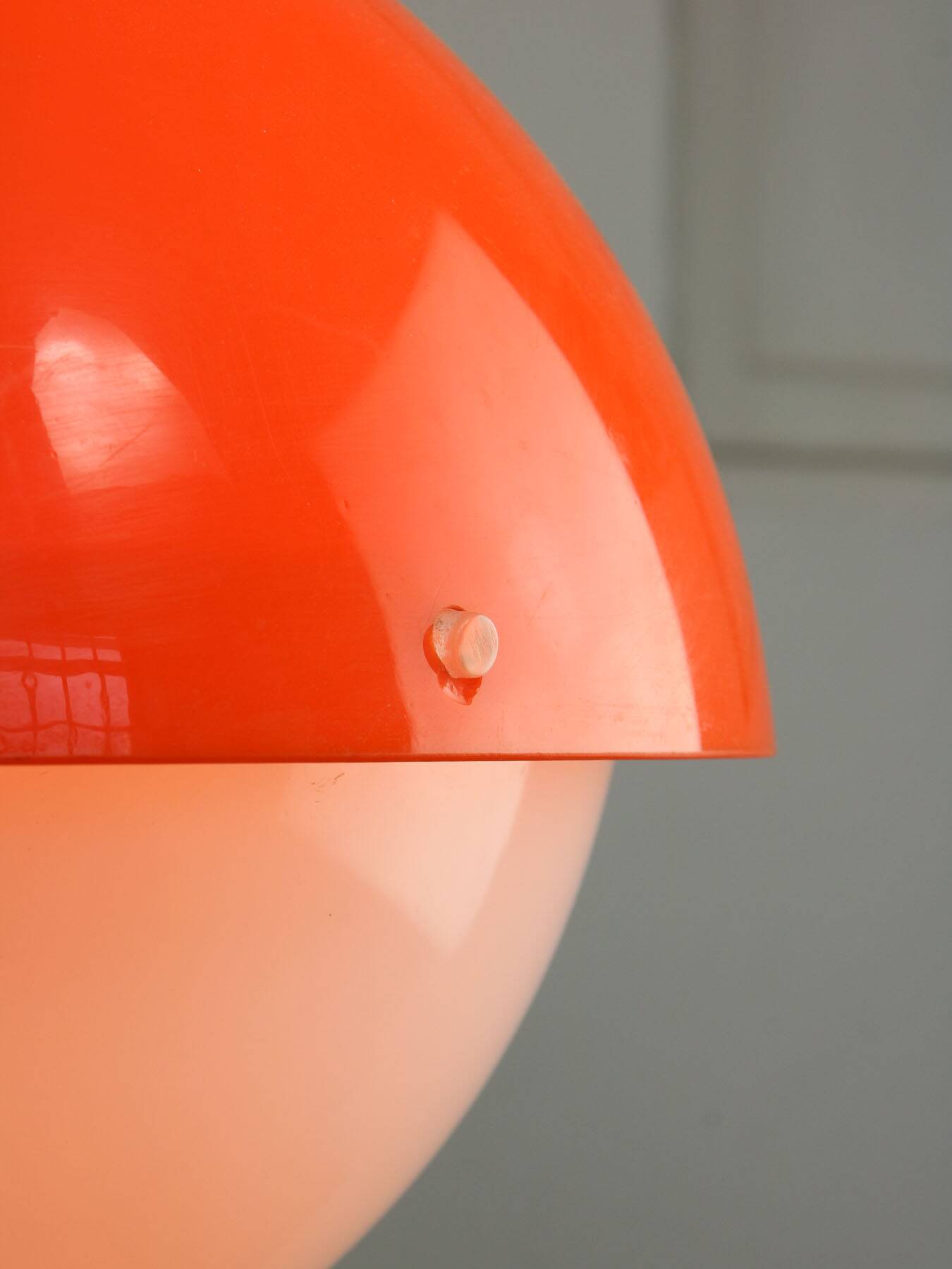 Italian Space Age Orange Plexiglass and Brass Pendant Lamp, 1970s
