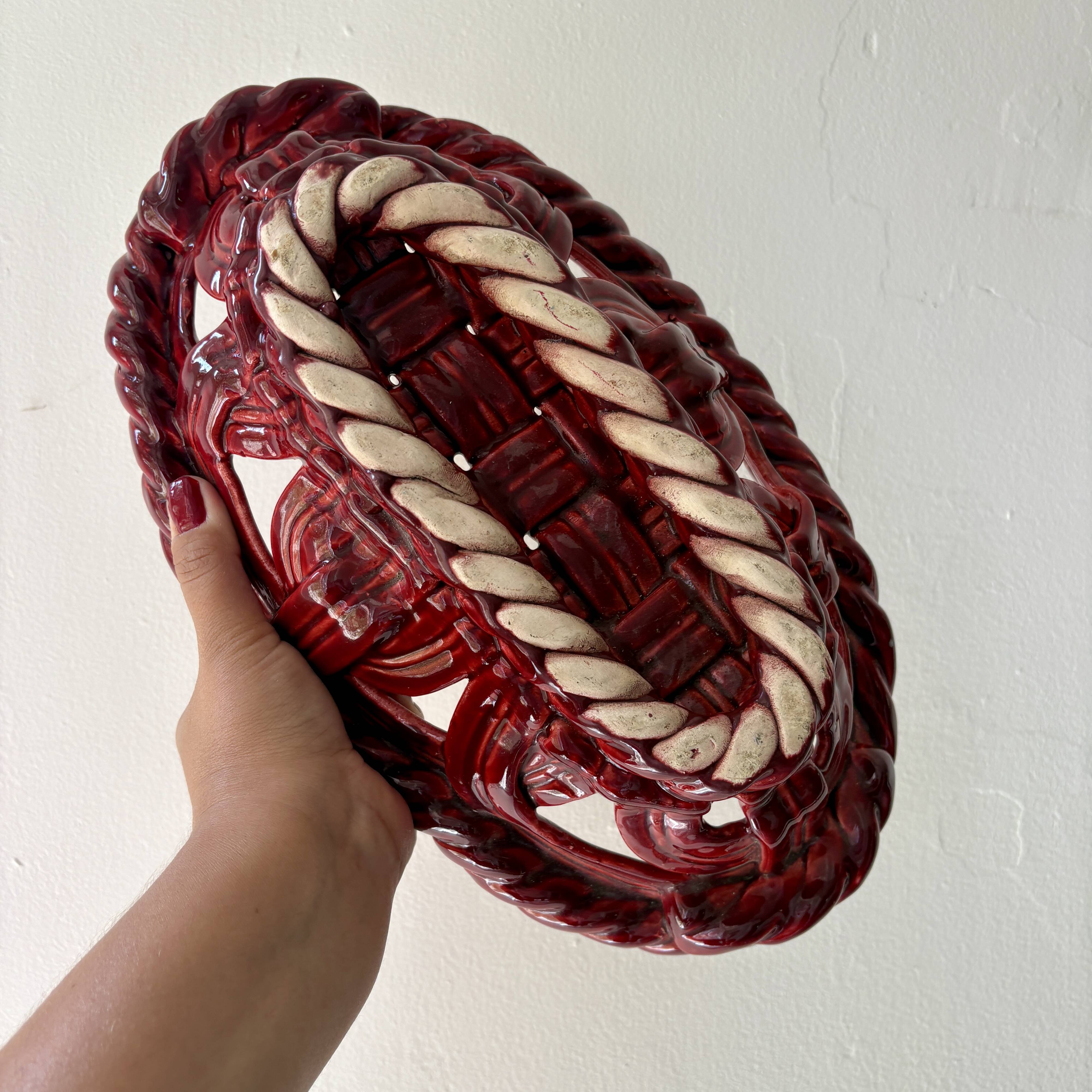 Vintage red ceramic basket