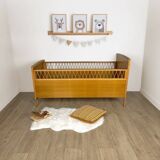 Bohemian wooden and rattan children's bed from the 60s
