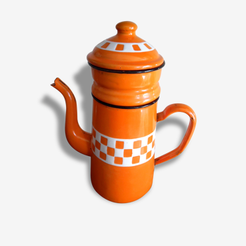 Enamelled, 60s orange and white coffeemaker
