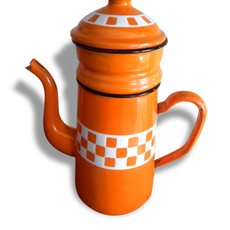 Enamelled, 60s orange and white coffeemaker
