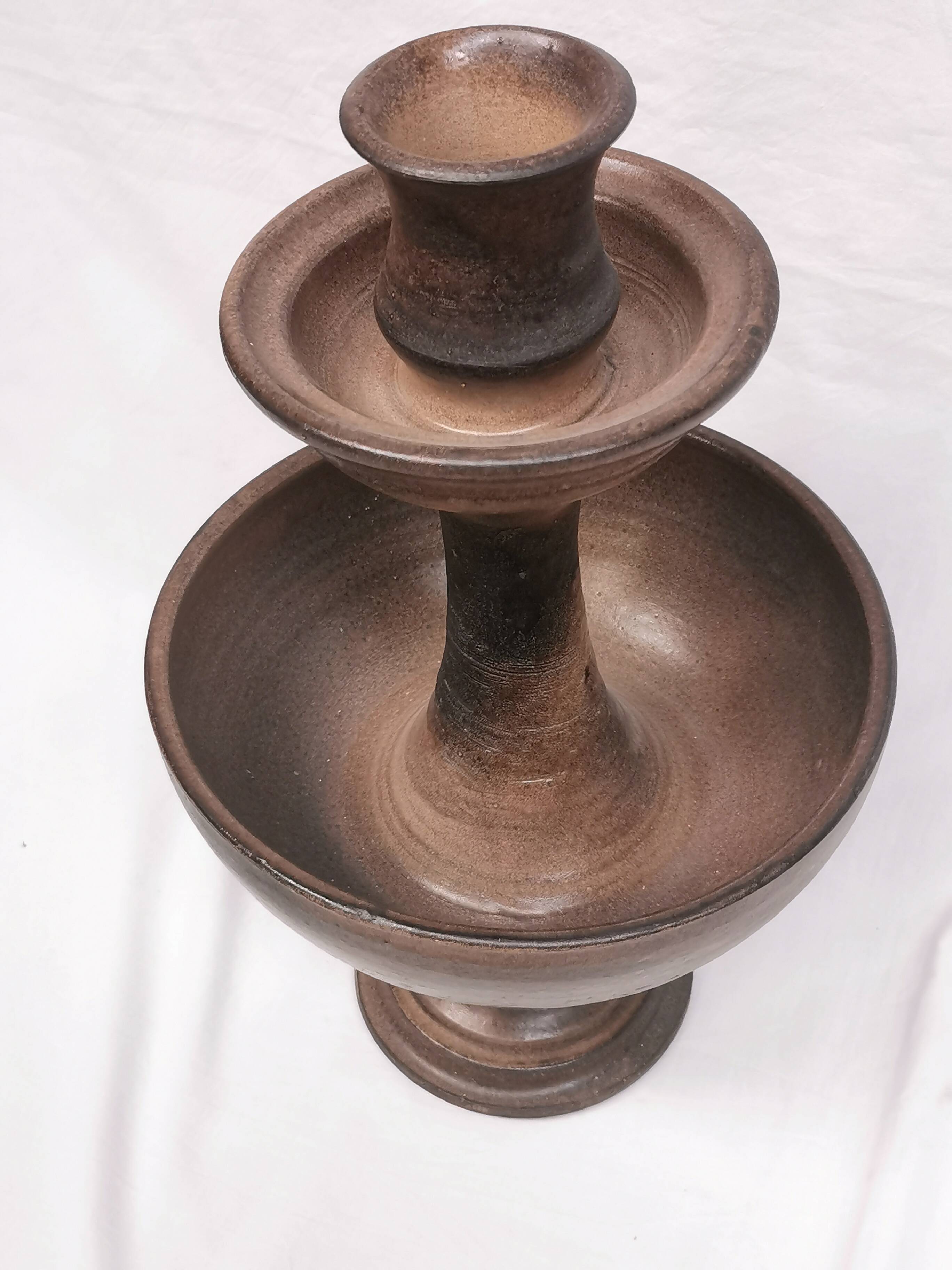 Grand bougeoir / fontaine , céramique signée jean marais