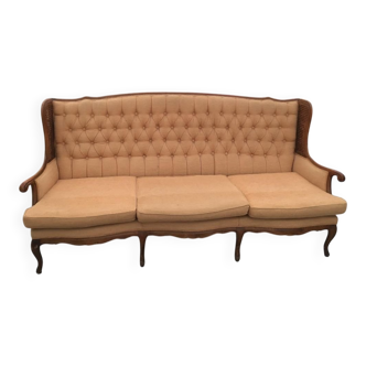 Mid-Century canapé in brown velvet and carved wood, Paolo Buffa style, Italy 1950s.