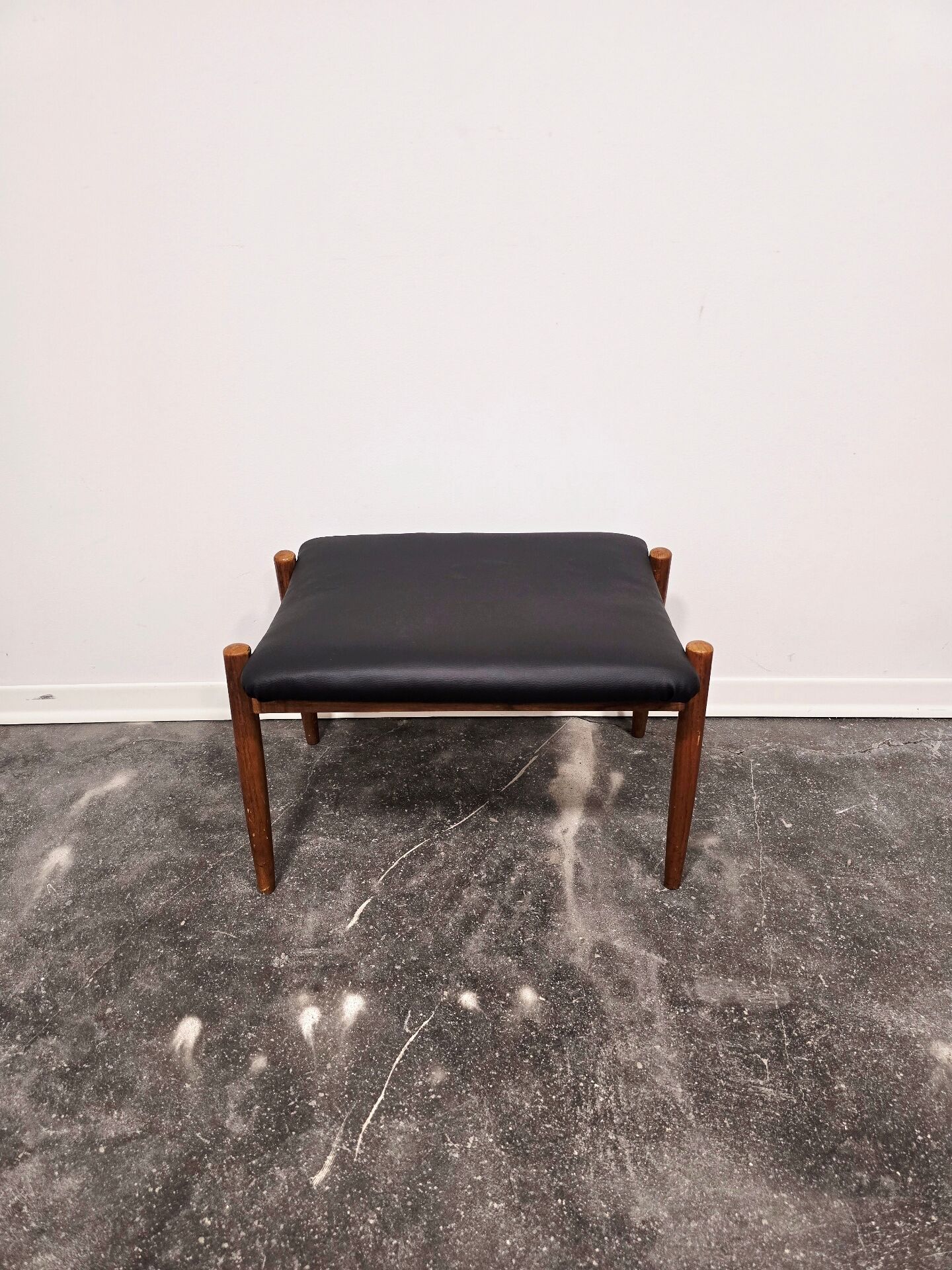 Danish - Style Stool with Faux Leather – 1970s