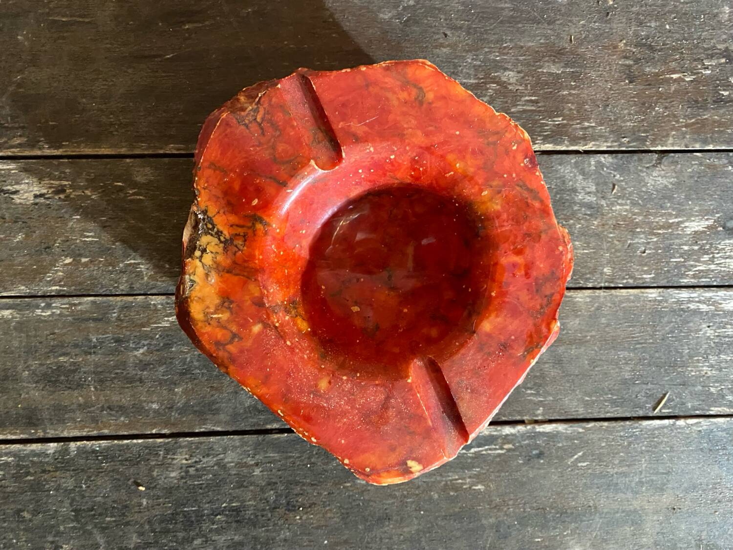 Vintage 70s ROMANO BIANCHI Red Alabaster Ashtray Made in Italy