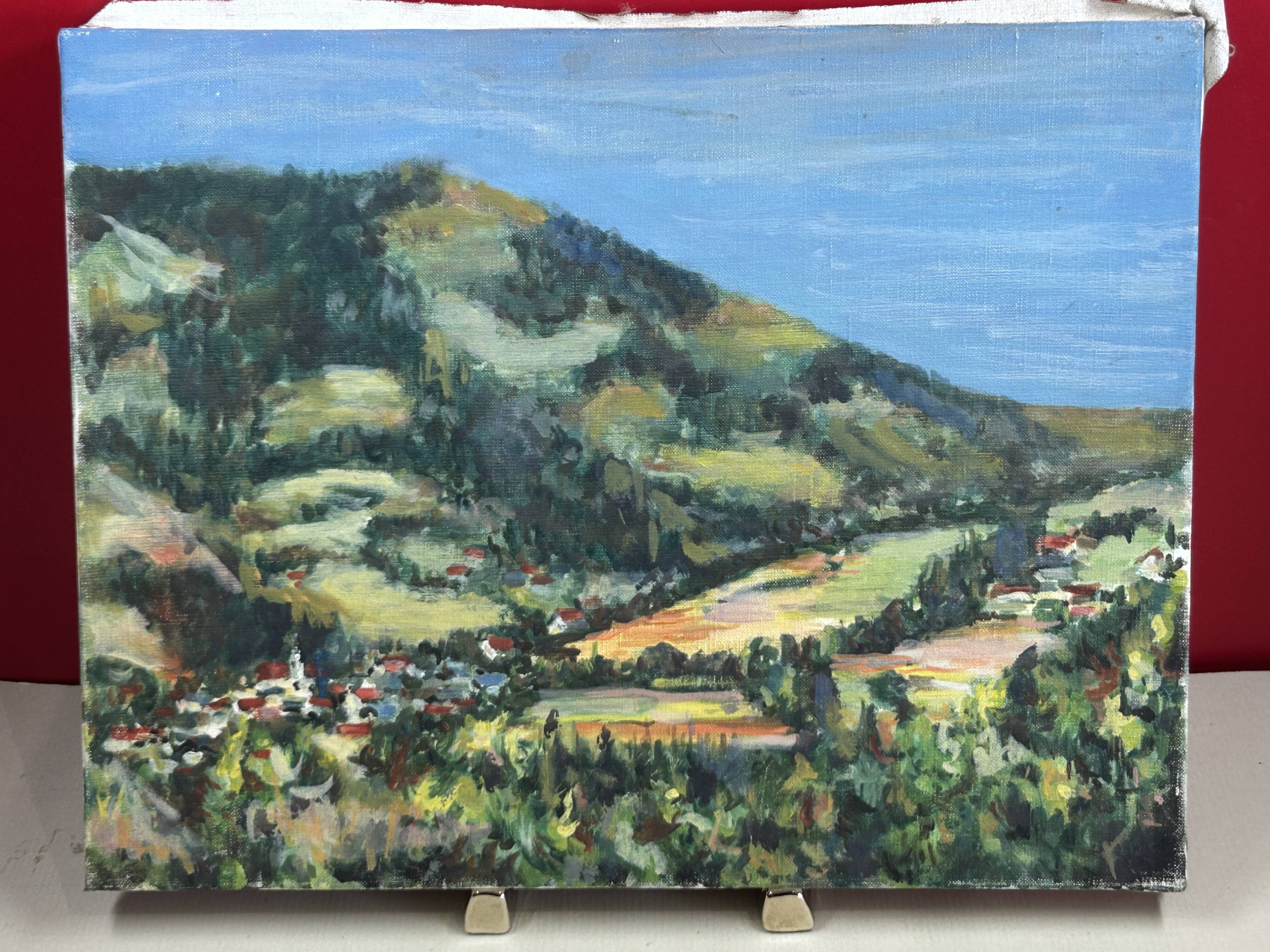 View of a mountain village, oil on canvas