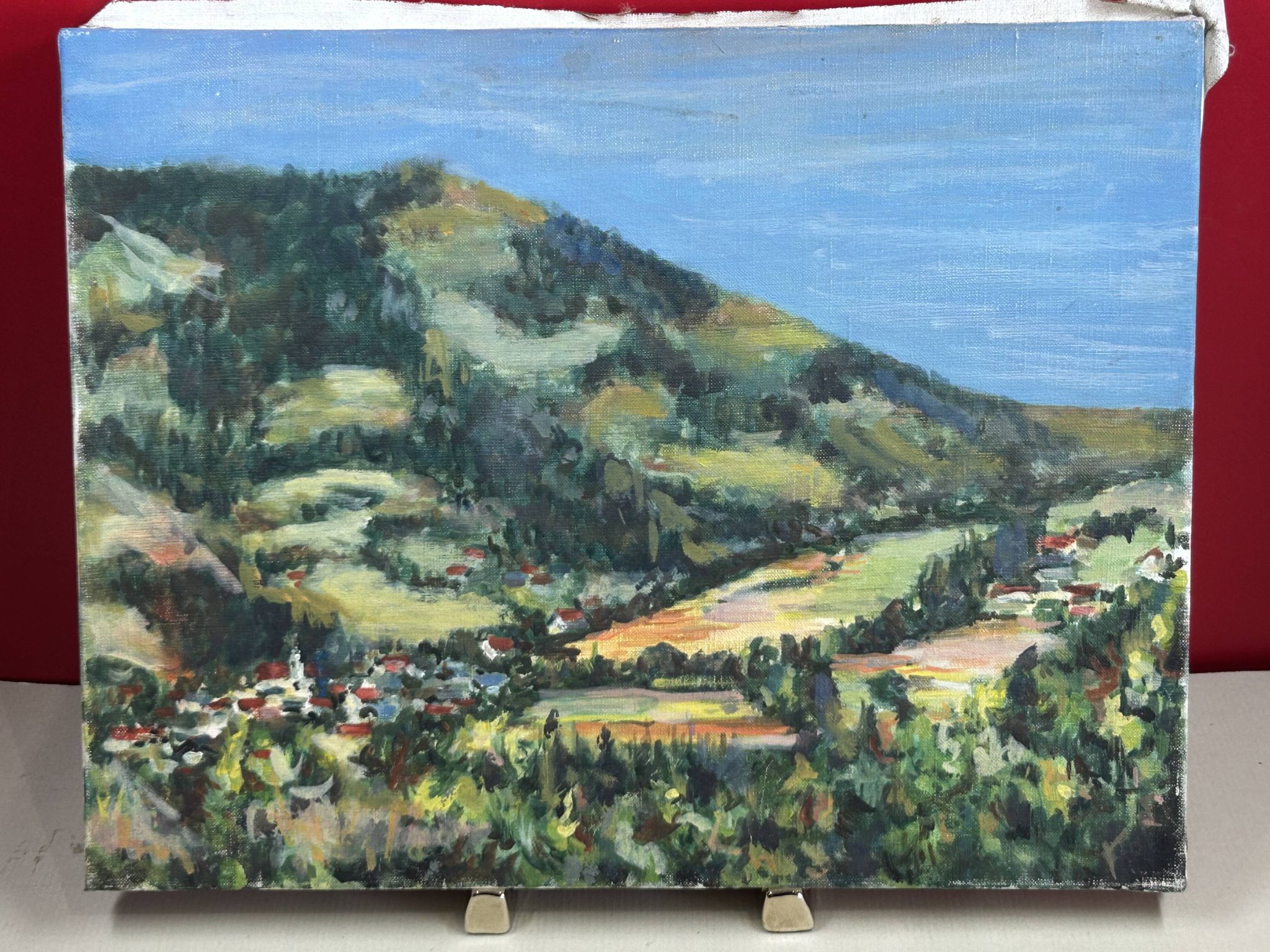 View of a mountain village, oil on canvas