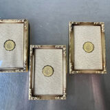 Set of 3 vintage identical gold colored metal picture frames convex glass