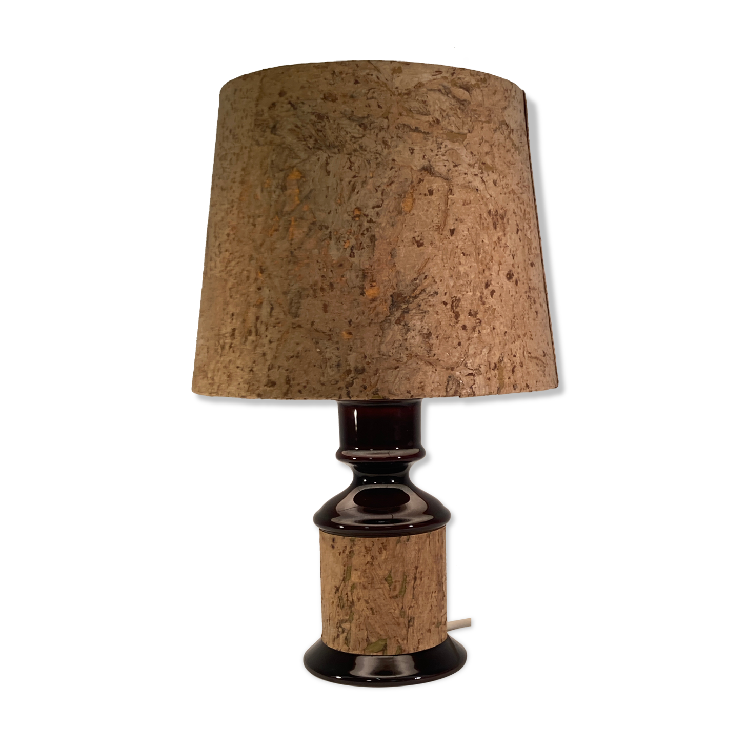Cork and glass midcentury German desk or table lamp