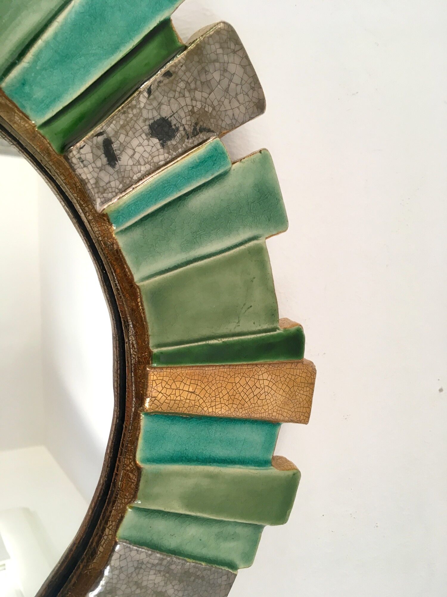 Ceramic sun mirror by François Lembo, 60s - 43cm