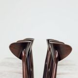 Modern Set of 6 Dining Chairs, Ecru Farbic and Dark walnut beech wood