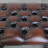 Dark Brown Chesterfield Ottoman Made of Cowhide Leather