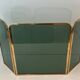 Three-Panel Folding Fire Screen in Tinted Green Glass with Brass Frame