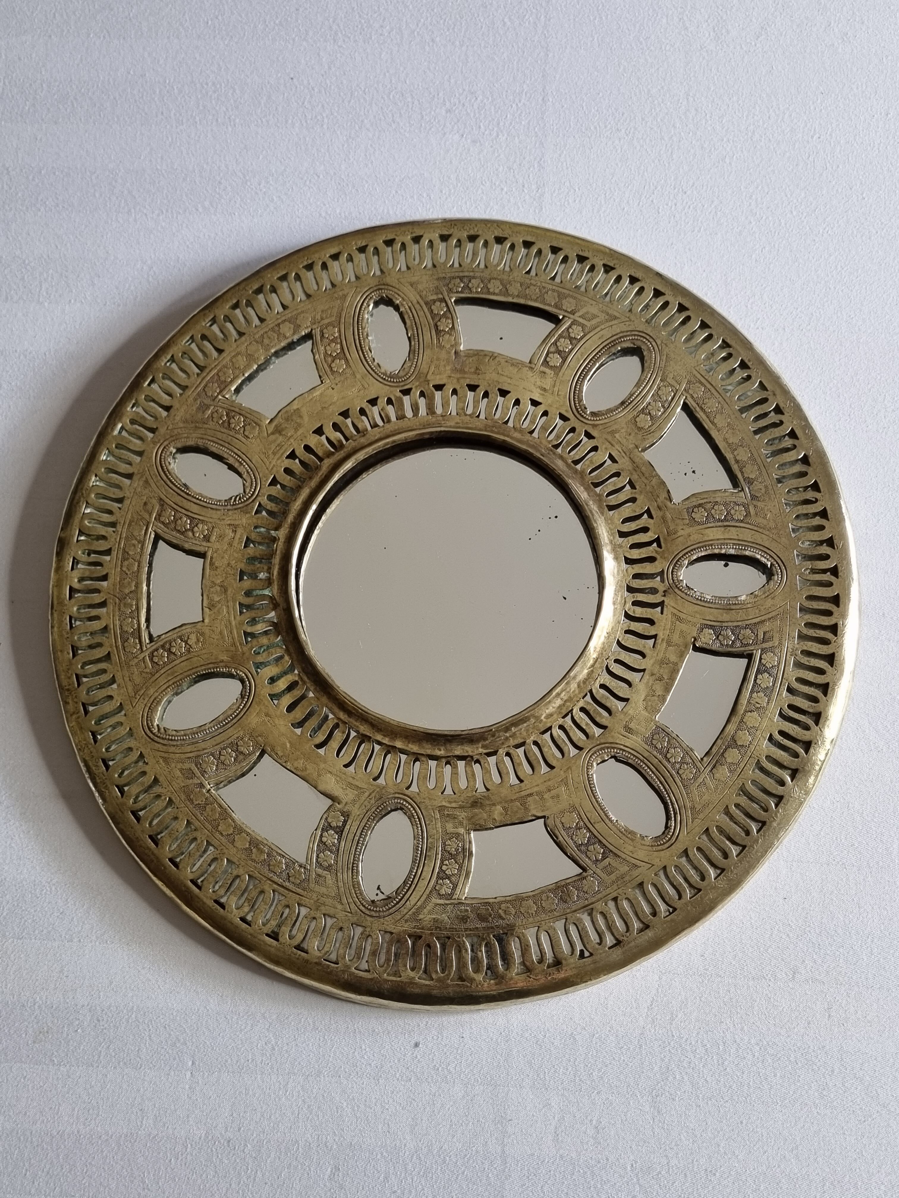 Miroir marocain vintage rond ajouré, années 70, 30 cm