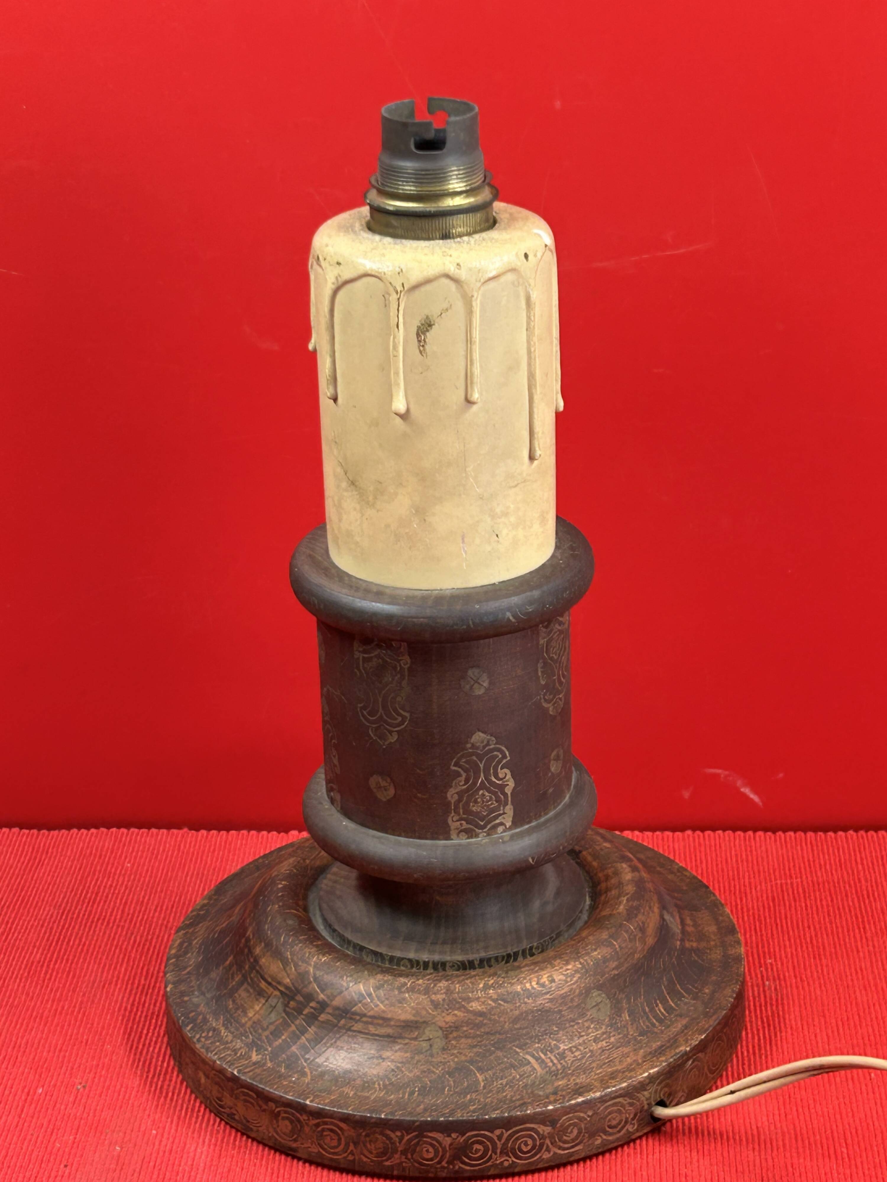 Napoleon III lamp base, wood, gold polychromy, 26 cm socket height