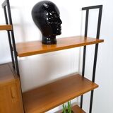 Modulair Omnia wandsysteem, Hilker, teak en zwart staal met legplanken