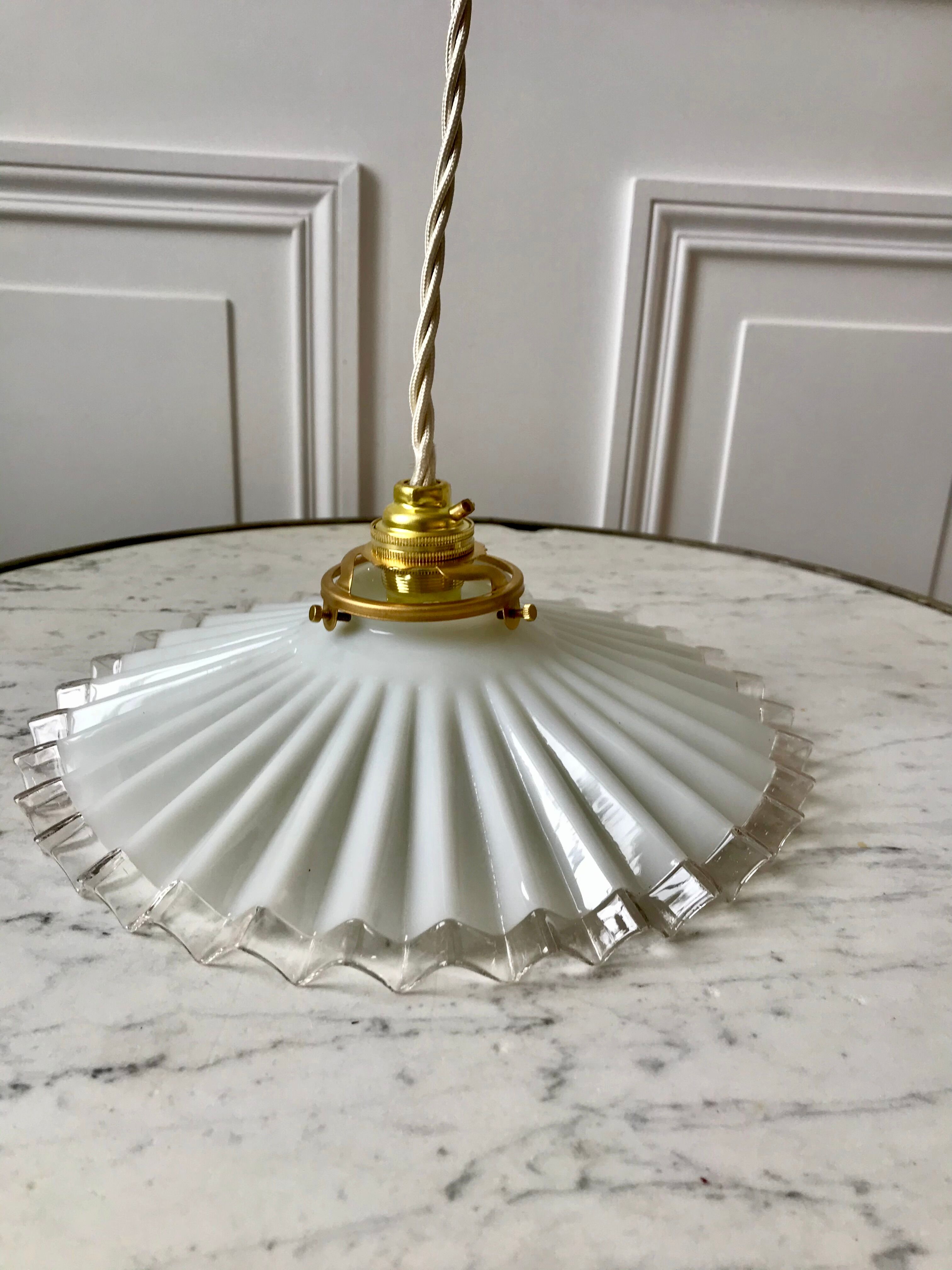 suspension in pleated opaline early 20th century