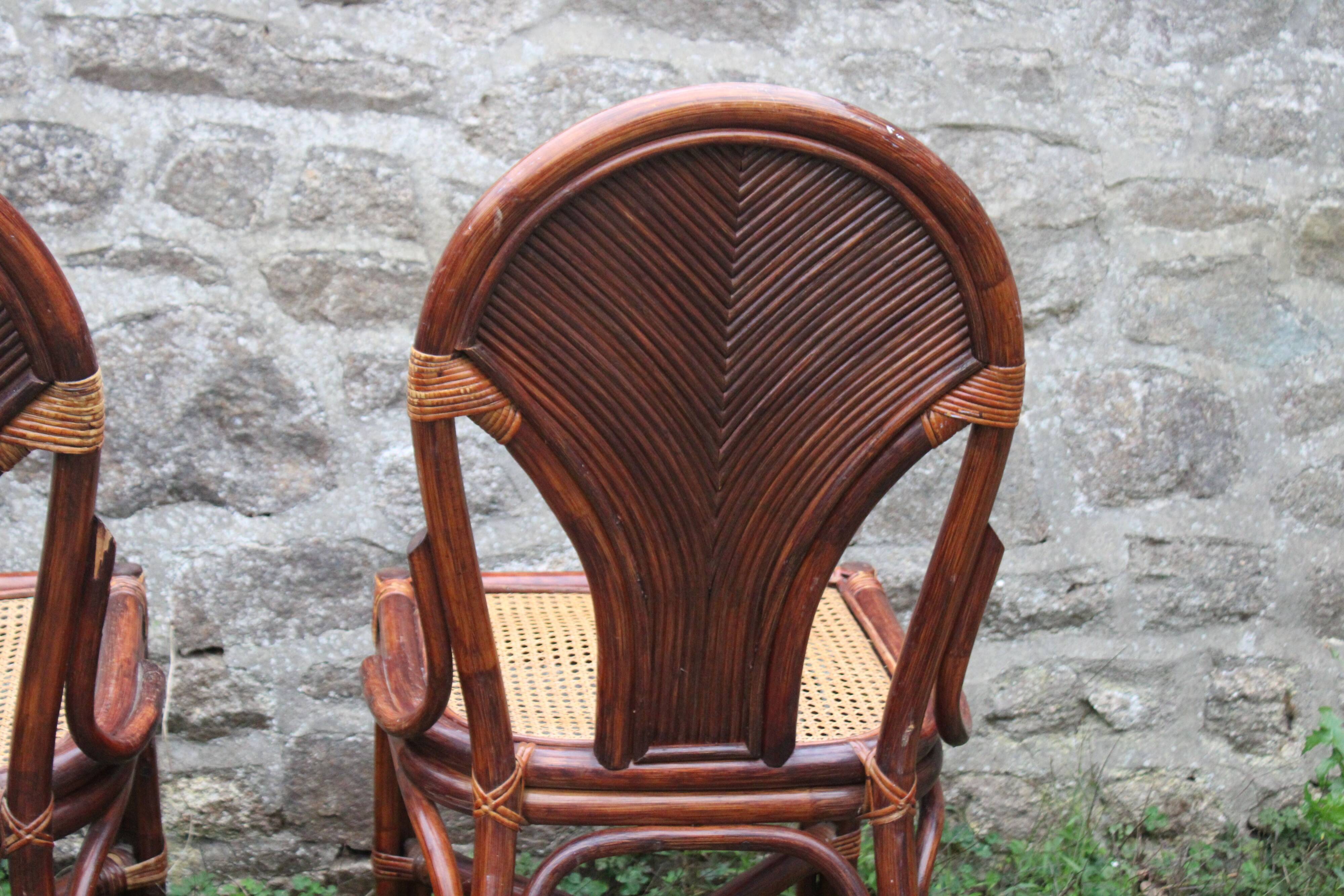 Lot de 2 chaises vintage en rotin avec assise cannage