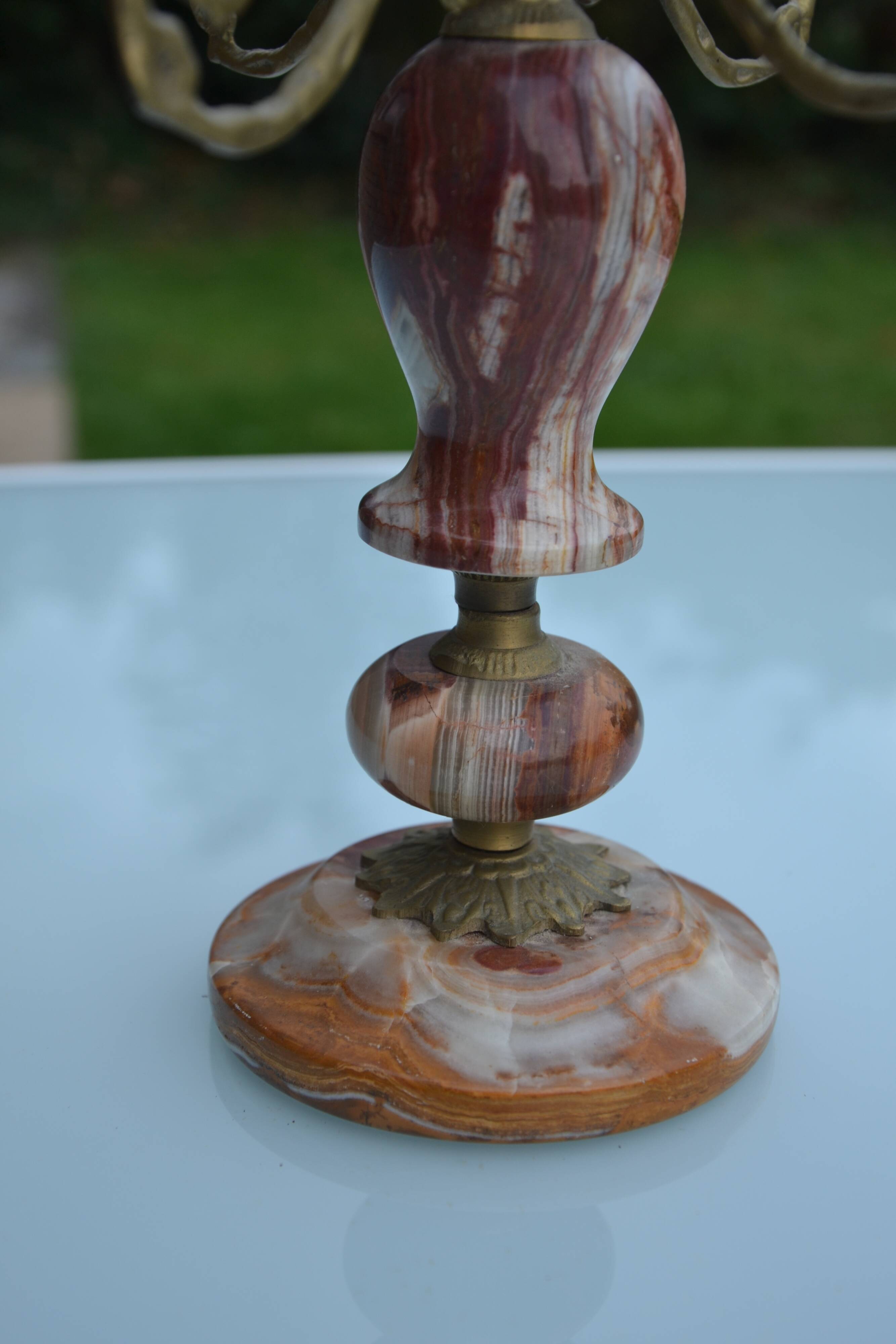 4-branch onyx and brass chandelier/candelabra