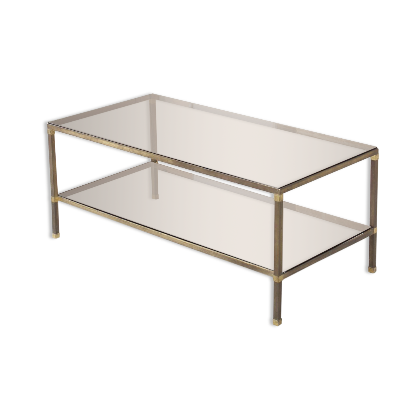 Table coffee in brass, bronze and smoked glass, France, 1950