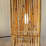 Vintage Wood and Wicker Cube Lamp