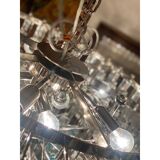 Contemporary transparent and ligh-blue triedro murano glass chandelier