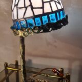 Small bronze praying mantis lamp, art nouveau, 32x15 tiffany style glass